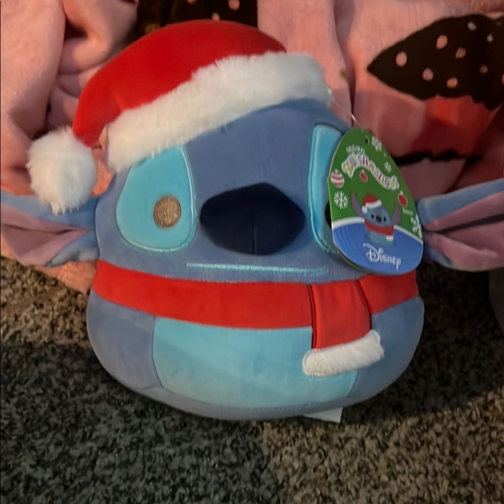 Disney Stitch Holiday Squishmallow with Red Santa Hat